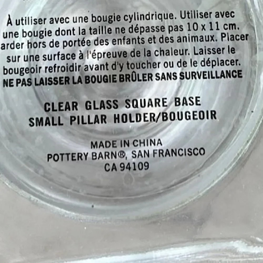 Pottery Barn Clear Glass Square Base 7” Pillar Candle Holder